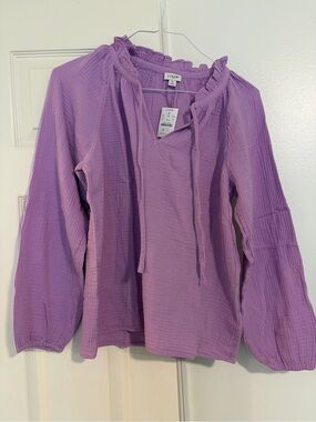 J. Crew Lavender Tie-Neck Peasant Blouse